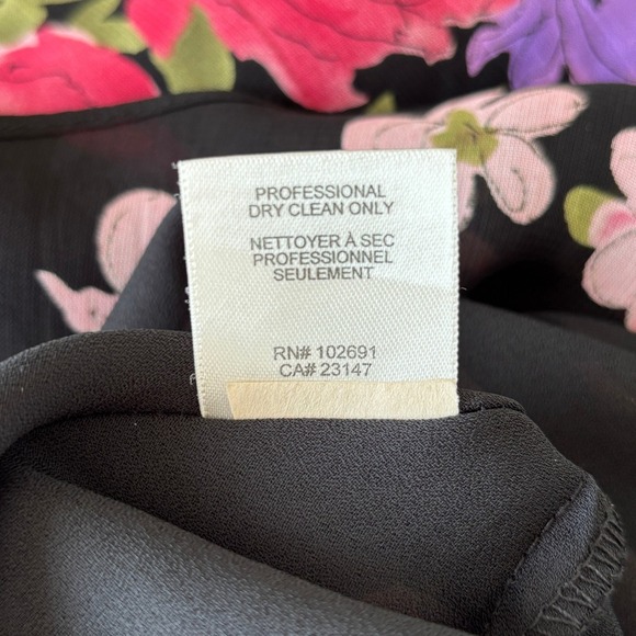 Talbots Size 8 Floral Dress Black Pink Midi Cap Sleeve Lunch Date Church Dress - Picture 14 of 15